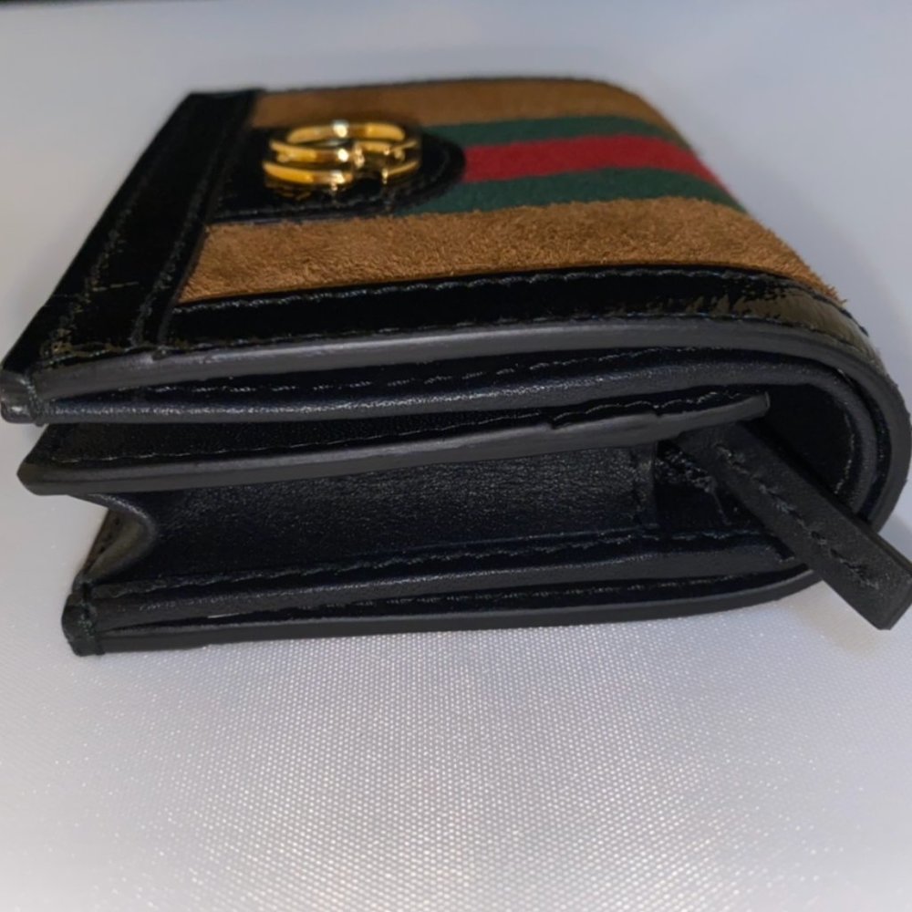Gucci Ophidia GG Card Case Wallet Brown Suede and Patent Leather Trim NEW IN BOX - Picture 4 of 4